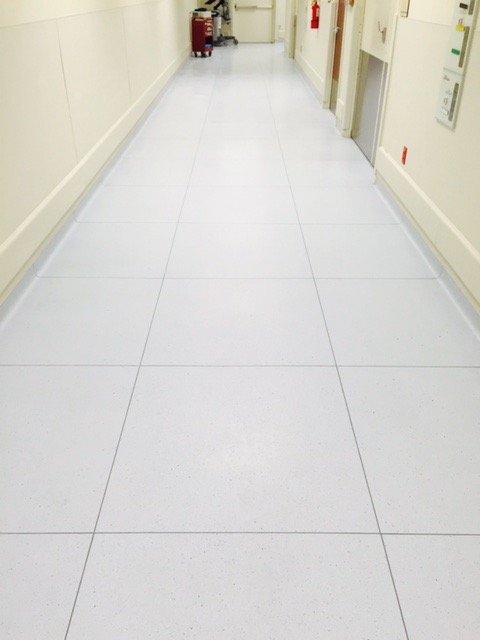 Hospital tile flooring in a hallway