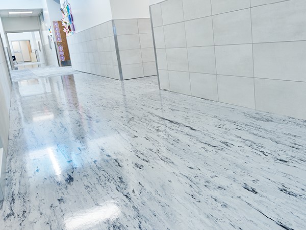 Rubber sheet in hallway of school