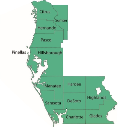 Map showing sales territory in west florida region