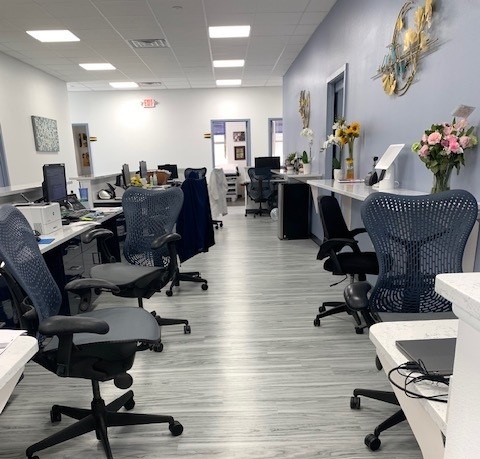 Workstations and chairs in medical office