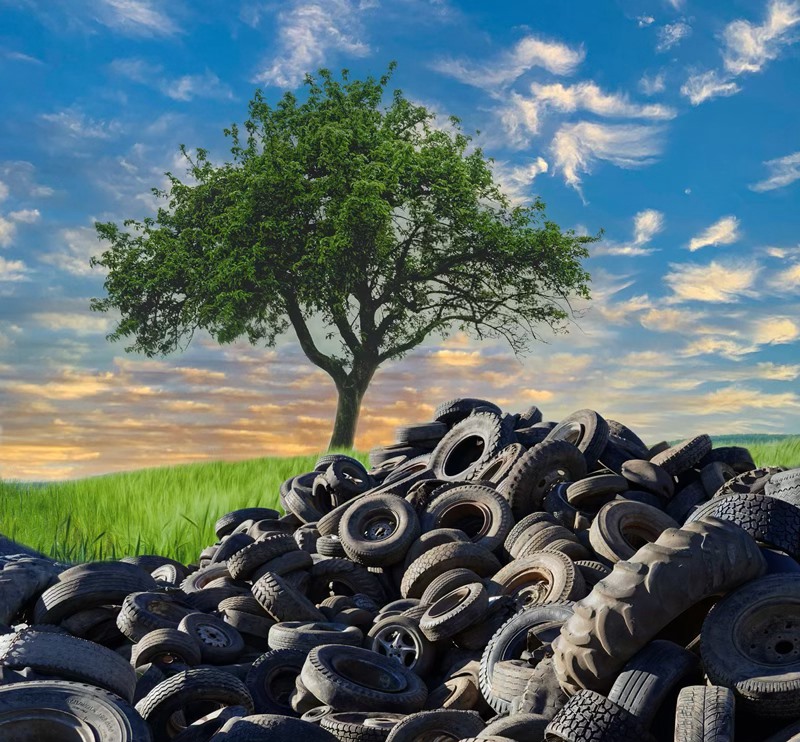 Tree, sky and old tires