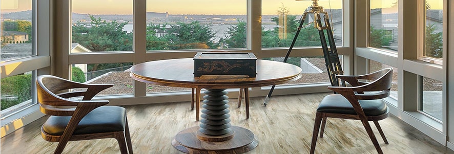 Table on floor in front of window
